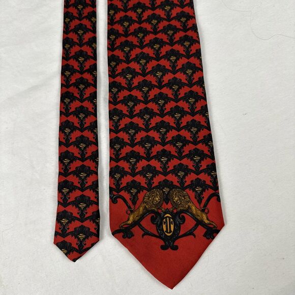 Gianfranco Ferre Red Black Lions 100% Silk Tie Made in Italy 4" x 54" - Picture 5 of 10